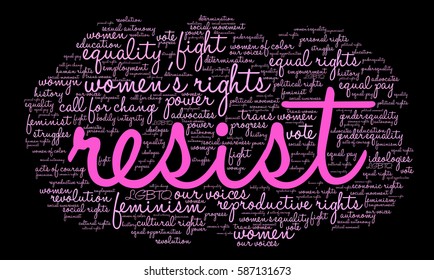 Resist word cloud on a black background.  