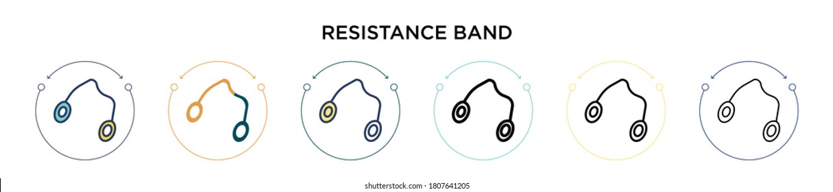 Resistance band icon in filled, thin line, outline and stroke style. Vector illustration of two colored and black resistance band vector icons designs can be used for mobile, ui, web