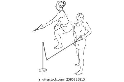 Resistance Band Squat Row Exercise Strength Training Workout Illustration