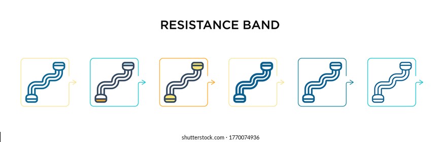 Resistance band vector icon in 6 different modern styles. Black, two colored resistance band icons designed in filled, outline, line and stroke style. Vector illustration can be used for web, mobile,
