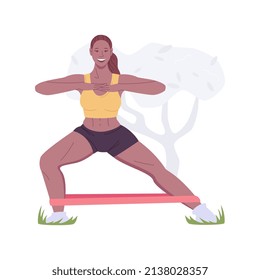 Resistance band workout isolated cartoon vector illustrations. Girl training with a fitness elastic band, wellness workout, healthy and active lifestyle, bodybuilding motivation vector cartoon.