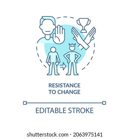 Resistance To Change Blue Concept Icon. Unwillingness To Transform Life Abstract Idea Thin Line Illustration. Happiness Mindset Obstacle. Vector Isolated Outline Color Drawing. Editable Stroke