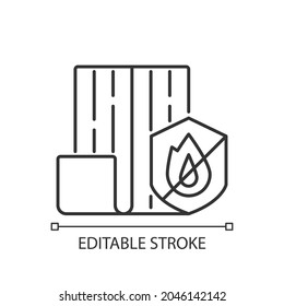 Resistance to fire linear icon. Choosing fireproof construction materials. Fire-resistant house. Thin line customizable illustration. Contour symbol. Vector isolated outline drawing. Editable stroke