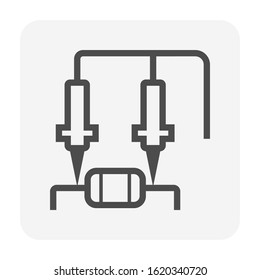 Resistance measurement vector icon. Consist of resistor and multimeter or electrical test tool for electrician and engineer to check, test, reading and monitor electronics circuit to service, repair.