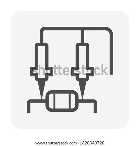 Resistance measurement vector icon. Consist of resistor and multimeter or electrical test tool for electrician and engineer to check, test, reading and monitor electronics circuit to service, repair.