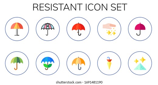 resistant icon set. 10 flat resistant icons. Included umbrella, dust icons