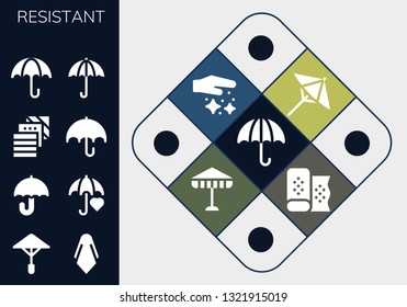 resistant icon set. 13 filled resistant icons.  Simple modern icons about  - Umbrella, Silk, Fabric, Dust