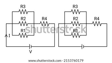 Resistor circuit symbol. Parallel and series circuit connection. Vector illustration isolated on white.