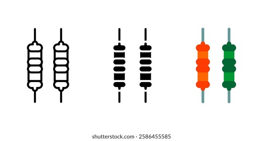 Resistor icon. Electrical component sign. Circuit element symbol. Electronic resistance device pictogram. Engineering and power regulation illustration.