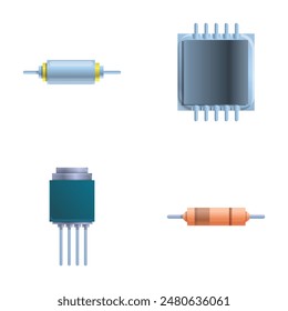 Resistor icons set cartoon vector. Various resistor and transistor. Electronic component