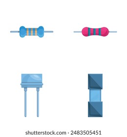 Resistor icons set cartoon vector. Various resistor and transistor. Electronic component