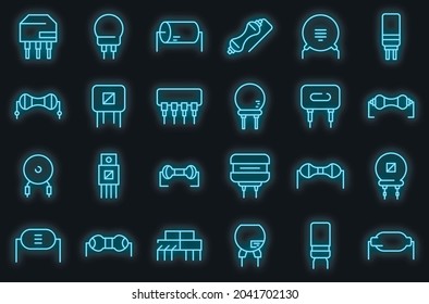 Iconos de resistencia establecidos. Conjunto de contorno de iconos de vector de resistencia color neón sobre negro