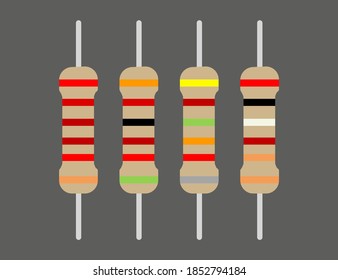 Resistor Isolated Electrical And Electronics Parts In Illustration.resistor Isolated With Resistor Color Code On Gray Background.