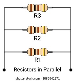 Resistors in Parallel. Three Resistors of 100 ohms are connected in parallel. Vector flat design.