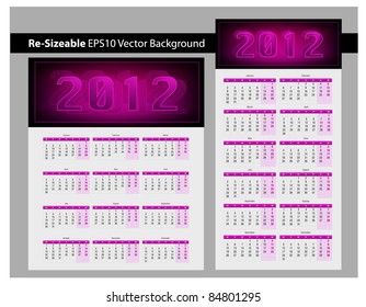 resizable abstract vertical vector calendars for year 2012.