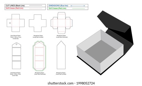 Caja rígida de alta calidad y editable Dieline planilla y caja de representación 3D, corte personalizado del panel frontal