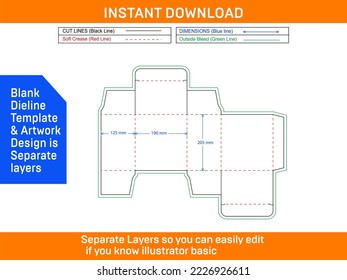 Resizable and editable Tuck End Cosmetic box Dieline template and 3D render box