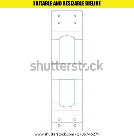 Resizable folding box die line template for product packaging and branding, customizable dieline.
