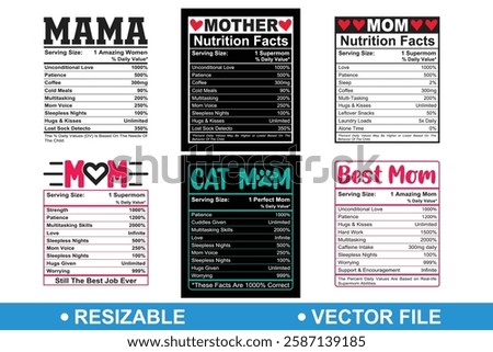 Resizable Mom Nutrition Facts bundle Design, Mama Nutrition Label Template, Resizable Mother Nutrition Facts, Nutrition Fact For Mom, Mother's Day Gift, Mother's Day