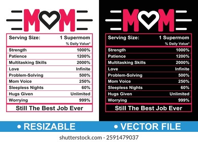 Resizable Mom Nutrition Facts Template Design, Mama Nutrition Label Template, Resizable Mother Nutrition Facts, Nutrition Fact For Mom, Mother's Day Gift, Mother's Day