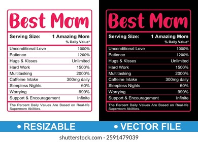 Resizable Mom Nutrition Facts Template Design, Mama Nutrition Label Template, Resizable Mother Nutrition Facts, Nutrition Fact For Mom, Mother's Day Gift, Mother's Day