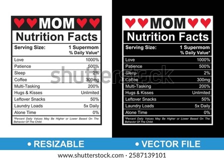 Resizable Mom Nutrition Facts Template Design, Mama Nutrition Label Template, Resizable Mother Nutrition Facts, Nutrition Fact For Mom, Mother's Day Gift, Mother's Day