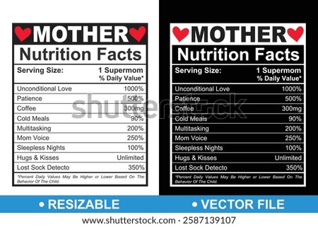 Resizable Mom Nutrition Facts Template Design, Mama Nutrition Label Template, Resizable Mother Nutrition Facts, Nutrition Fact For Mom, Mother's Day Gift, Mother's Day