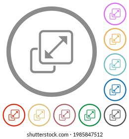 Resize element flat color icons in round outlines on white background