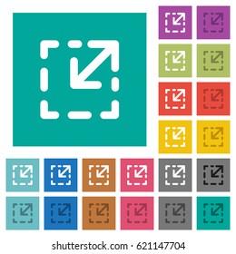 Resize element multi colored flat icons on plain square backgrounds. Included white and darker icon variations for hover or active effects.