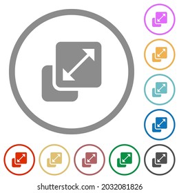 Resize element solid flat color icons in round outlines on white background