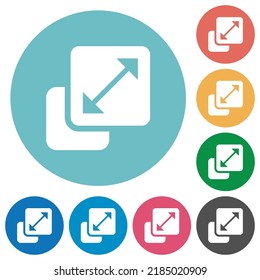 Resize element solid flat white icons on round color backgrounds