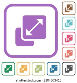 Resize element solid simple icons in color rounded square frames on white background