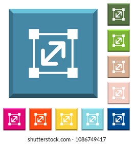 Resize element white icons on edged square buttons in various trendy colors