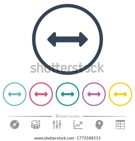 Resize horizontal flat color icons in round outlines. 6 bonus icons included.