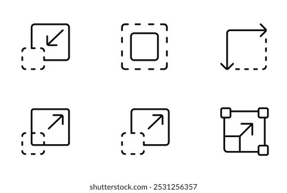 Resize icon. Scaling, increase, decrease icons set. Editable stroke. vector icons designed in filled, outline, line and stroke style can be used for web, mobile, ui