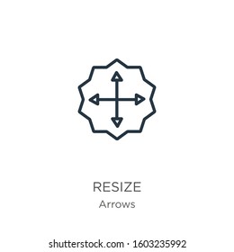 Resize icon. Thin linear resize outline icon isolated on white background from arrows collection. Line vector sign, symbol for web and mobile
