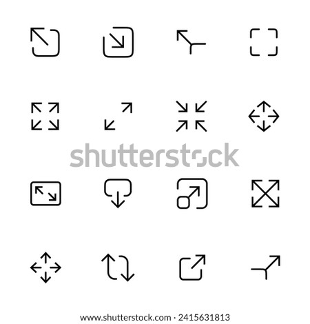 Resize icon. Vector set of scaling line icons. Contains icons resize, increase, decrease, scalability and more. Pixel perfect. suitable for ui ux design, web, mobile app. Editable Vector illustration
