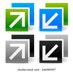 Resize Icons with Arrows - Minimize, Maximize, Increase, Decrease in Size. Arrows pointing inside and outside. (Enlarge, Extend, Expand, Narrow, Lessen, Shrink or similar concepts.)