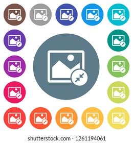 Resize image small flat white icons on round color backgrounds. 17 background color variations are included.