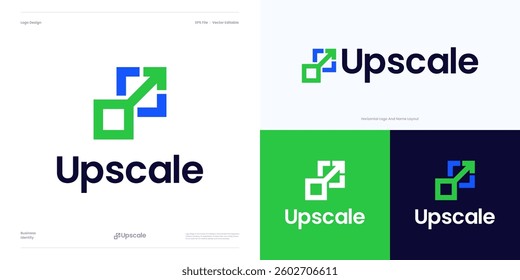 Resize logo icon design vector for AI Image up scale resolution size digital image maintaining. Enhancing quality, Add pixels detail image, Logo arrow with square, Maximize or extend for scalable.