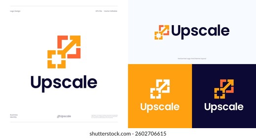 Resize logo icon design vector for AI Image up scale resolution size digital image maintaining. Enhancing quality, Add pixels detail image, Logo arrow with square, Maximize or extend for scalable.