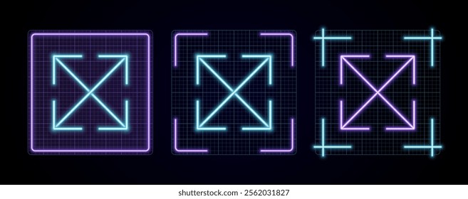 Resize move icon illustration, cyber neon visual, glowing border grid vector.