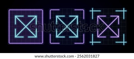 Resize move icon illustration, cyber neon visual, glowing border grid vector.