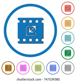 Resize movie flat color vector icons with shadows in round outlines on white background