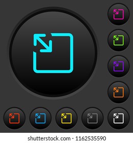 Resize object dark push buttons with vivid color icons on dark grey background