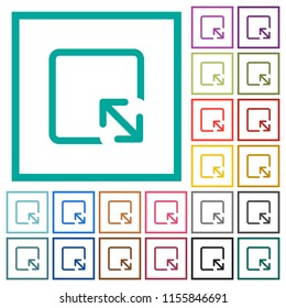 Resize object flat color icons with quadrant frames on white background