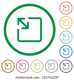 Resize object flat color icons in round outlines on white background