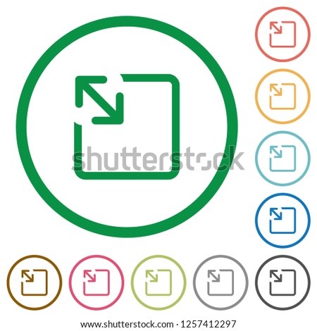 Resize object flat color icons in round outlines on white background