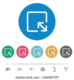 Resize object flat white icons on round color backgrounds. 6 bonus icons included.