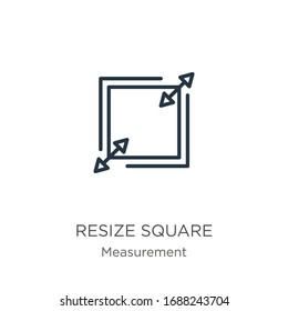 Resize square icon. Thin linear resize square outline icon isolated on white background from measurement collection. Line vector sign, symbol for web and mobile